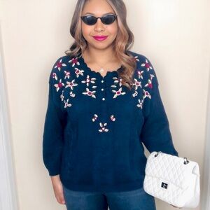 Vintage Y2K Sarah Richards Cottagecore floral embroidered sweater Plus Size 22